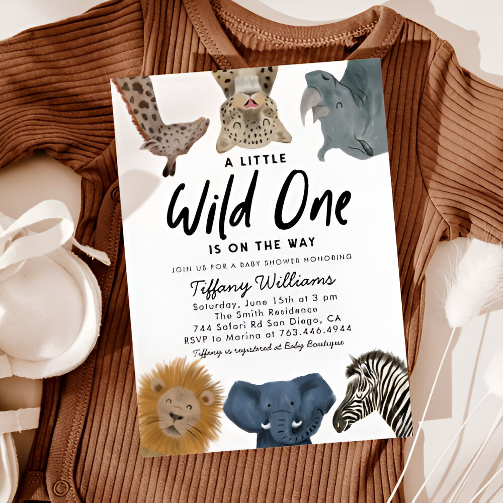 Wild One Safari Animals Boy Baby Shower Invitation 