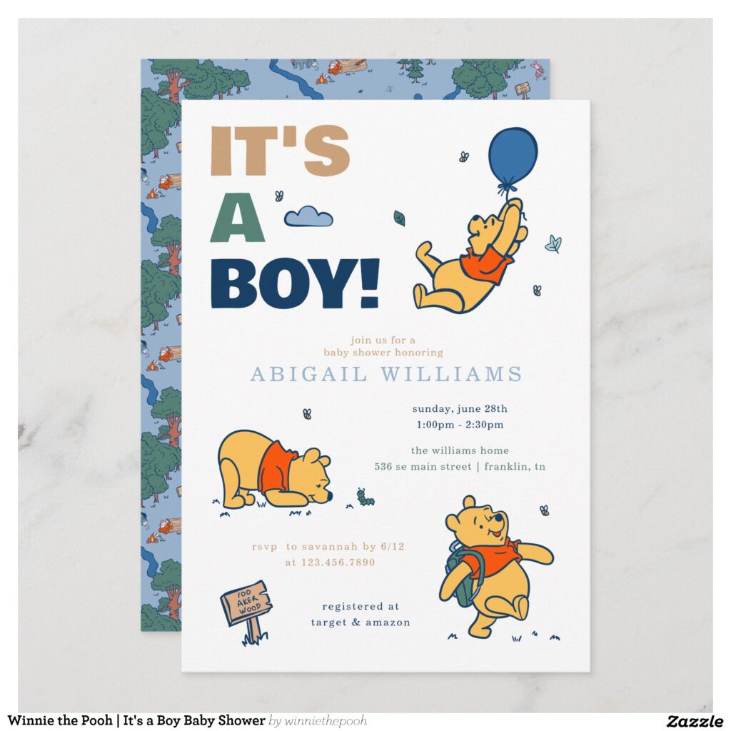 Winnie the Pooh It’s a Boy Baby Shower Invitation