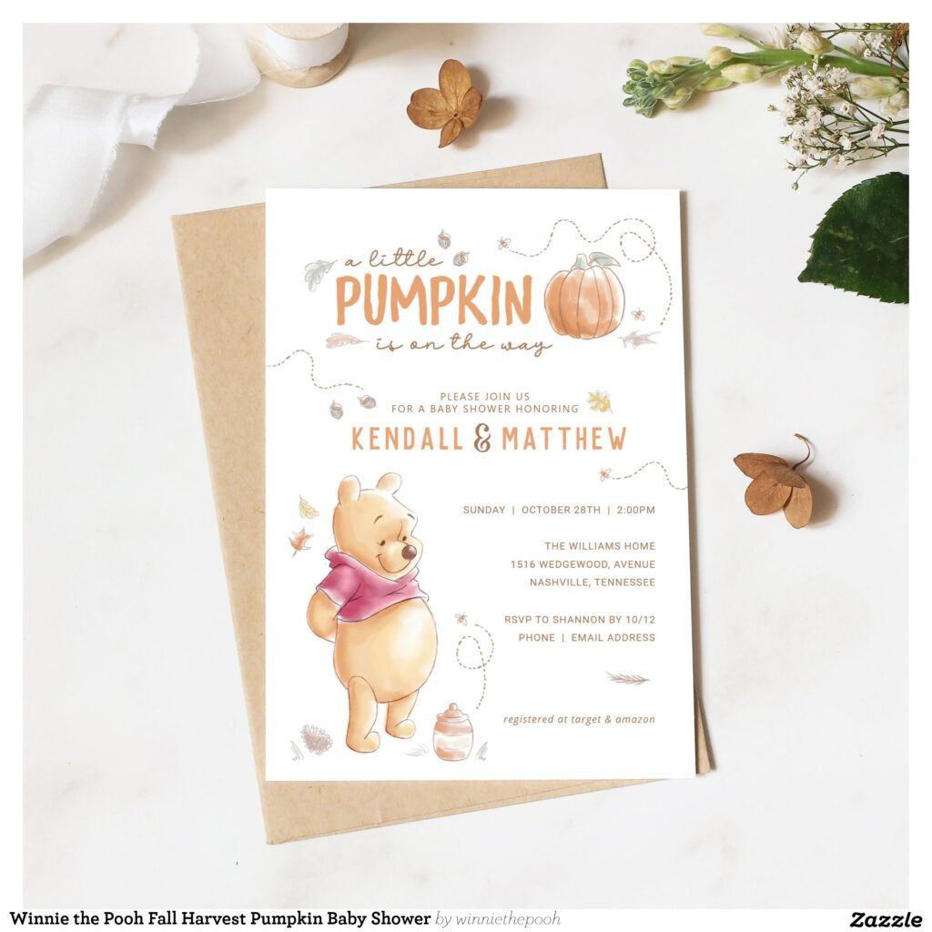 Winnie the Pooh Fall Harvest Pumpkin Baby Shower Invitation