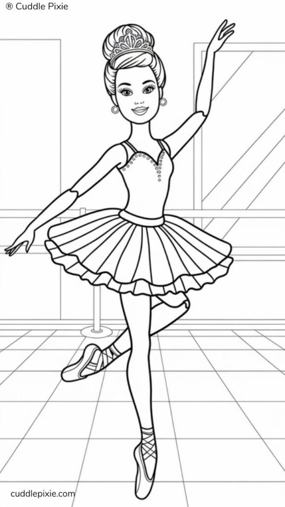 Barbie ballerina colour worksheet