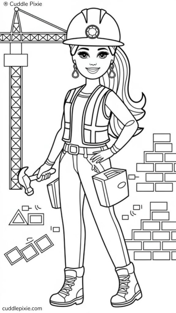 Barbie worker colouring worksheet