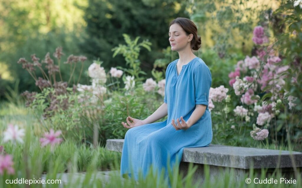 Mother meditation in garden