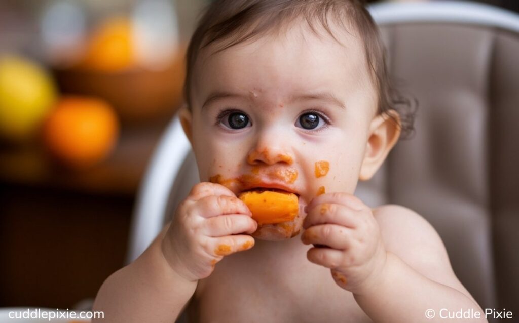 Baby eating Persimmon