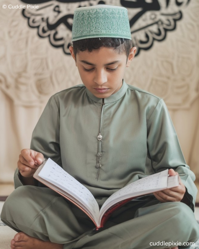 Muslim boy reading holy Quran