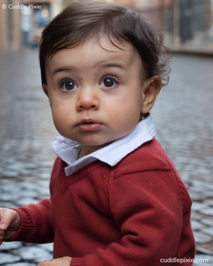 Italian boy sit on street of Rome